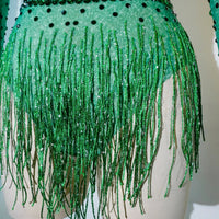 Rhinestone Tassel Mesh Performance Bodysuit