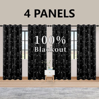 4PCSBlackout Curtains Grommet Thermal Insulated Room Darkening  With Circle And Dots Foil Printed For Bedroom