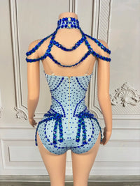 Sparkly Rhinestone Tassel Spandex Bodysuit Halter Dance Stage Costume Leotard