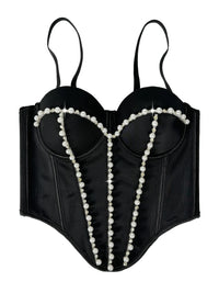Pearl Embroidered Bustier Corset Crop Top High Street Evening Bralette