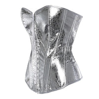 Gothic Metallic Faux Leather Overbust Corset Shiny Steel-Look Bustier