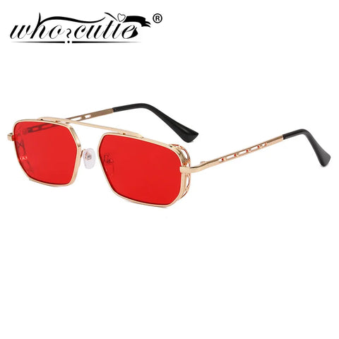 Vintage Red Rectangle Sunglasses Women Brand Steampunk Pink Ocean Lens Small Metal Men Sun Glasses Shades Eyewear Sunnies UV400