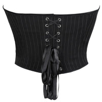 Black Striped Overbust Corset Top Zipper Front Lace-Up Bustier Body Shaper