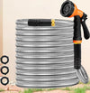 Garden Hose Stainless Steel Water Hose with 10 Functions Adjustable Spray Nozzle Heavy-Duty Metal Garden Hose for Yard Lawn