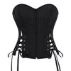 Black Striped Overbust Corset Top Zipper Front Lace-Up Bustier Body Shaper