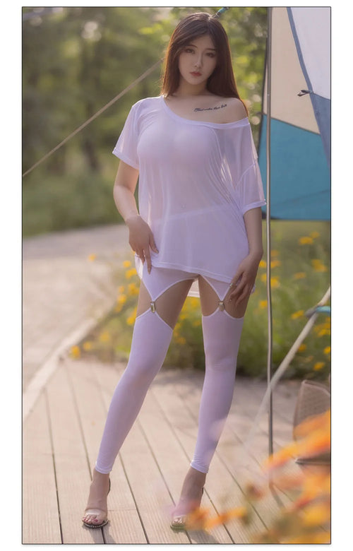 Hollow Out Buckle Shaper Oil Shiny Leggings Garter Belt Pencil Pants