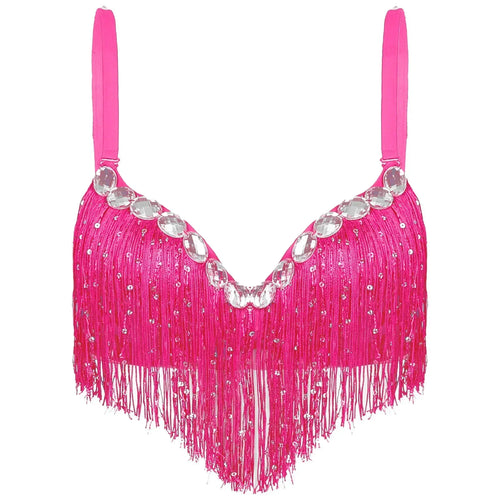 The Stardust Oasis Sirena – Sequined Tassel & Rhinestone Push-Up Belly Dance Bra Top