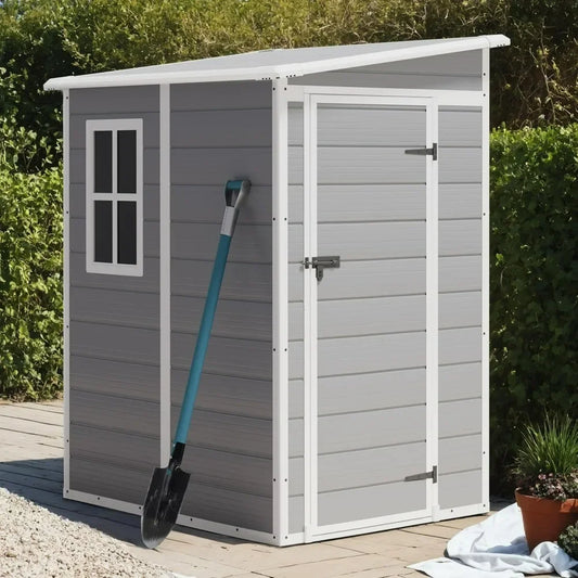 5' x 4' Outdoor Storage Shed, Plastic Resin Shed with Floor with Lockable Door for Patio Backyard Lawn, Garden Tool Sheds