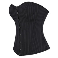 Black Striped Overbust Corset Top Zipper Front Lace-Up Bustier Body Shaper