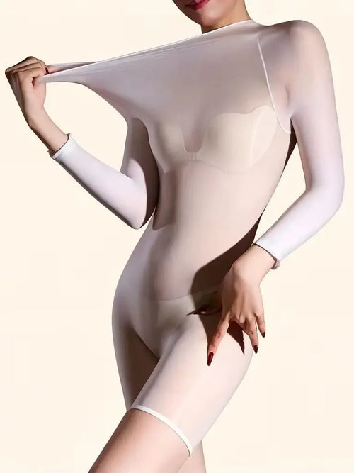 5D 912-Pin Ultrathin Oil Glossy Shaping Bodysuit Sheer Stage Playsuit Leotard