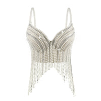 Rhinestone & Bead Tassel Push-Up Underwire Bustier Crop Top