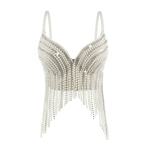 Rhinestone & Bead Tassel Push-Up Underwire Bustier Crop Top