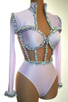 Crystal Tube Top, High-Waist Shorts & Bolero Jacket 3-Piece Performance Costume Set