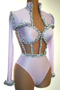 Crystal Tube Top, High-Waist Shorts & Bolero Jacket 3-Piece Performance Costume Set