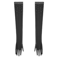 Rhinestone Latin Dance Dress, Mesh Tiered Tassel Bodysuit & Long Gloves Set