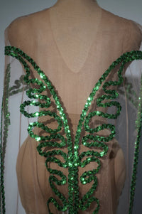 Sparkly Green Sequin Sheer Mesh Evening Gown with Cloak Stage Performance Costume