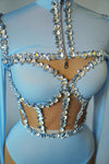 Crystal Tube Top, High-Waist Shorts & Bolero Jacket 3-Piece Performance Costume Set