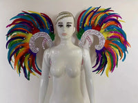 Showgirl Feather Wing Backpiece with Rhinestone Scroll Frames