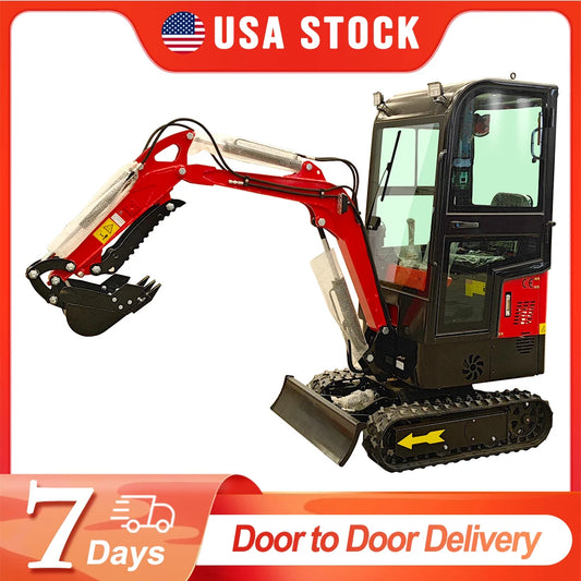 15HP Mini Excavator 1 Ton Crawler Excavator with Enclosed Cab Samll Digger Door to Door Delivery