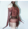 Rhinestone Tassel Mesh Performance Bodysuit