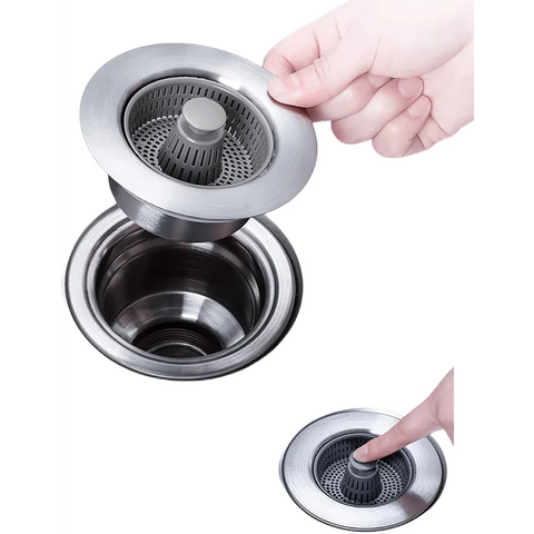 1 Pc 3 in 1 Kitchen Sink Drain Strainer and Stopper Combo, Stainless Steel Pop Up Kitchen Sink Filter Standard, Anti-Insect and