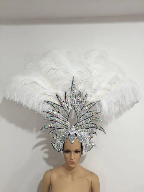The Stardust Majestic Feather Crown – Carnival & Cabaret Stage Headdress