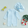 Infant Boys Girls Sun Protection Swimwear Set with Hat 2 Piece UV Rash Guard Suit Striped Zip Up Long Sleeve Crew Neck