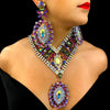 Exaggerated Rhinestone Statement Necklace Earrings Set