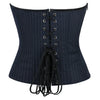 Black Striped Overbust Corset Top Zipper Front Lace-Up Bustier Body Shaper