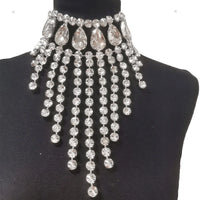 Rhinestone Glass Crystal & AB Drop Tassel Choker Necklace