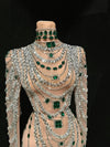 Sparkly Rhinestone, Sequin & Pearl Sheer Illusion Performance Dress Stage Costume