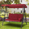 Outdoor Patio Swing Chair for Adults 3 Seat Porch Swings with Adjustable Canopy Outside Swing Bench with Burgundy Removable