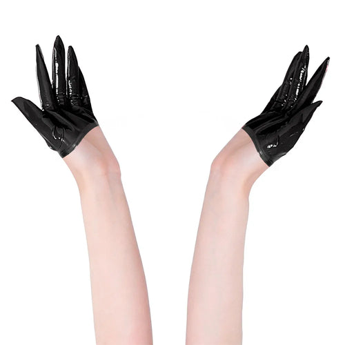 Glossy PU Faux Leather Fingerless Half Gloves High-Stretch Dance & Cosplay Gloves