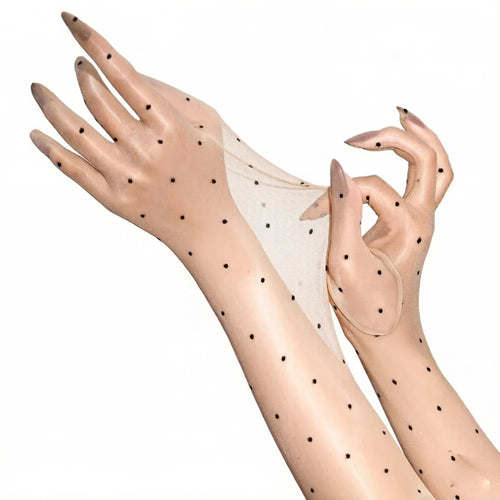 Ultra-Thin 1D Dot Oil Shiny Opera Length Gloves Sheer Glossy Performance Gloves