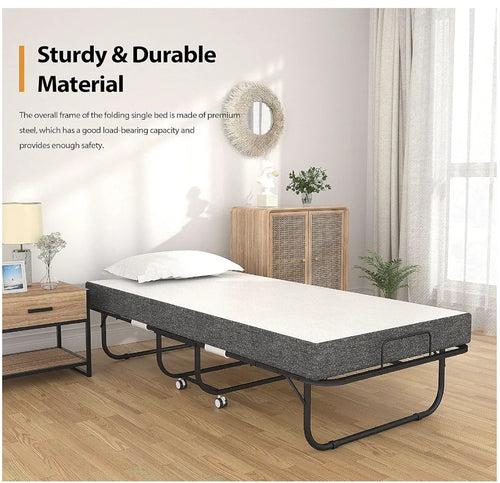 Folding Bed with Mattress Portable Foldable Guest Beds Cot Size Rollaway Beds for Adults with Luxurious Memory 5 Inch Foam Mattr