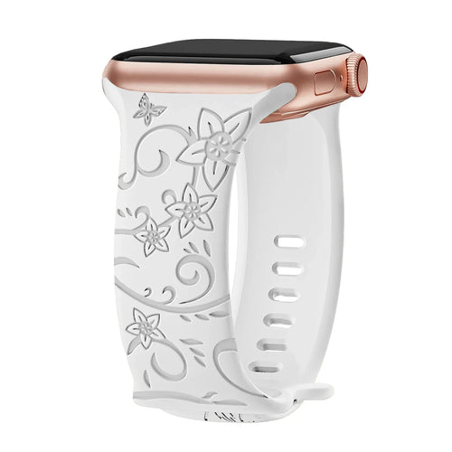 Apple Watch Silicone Strap - Floral Engraved, Soft and Waterproof