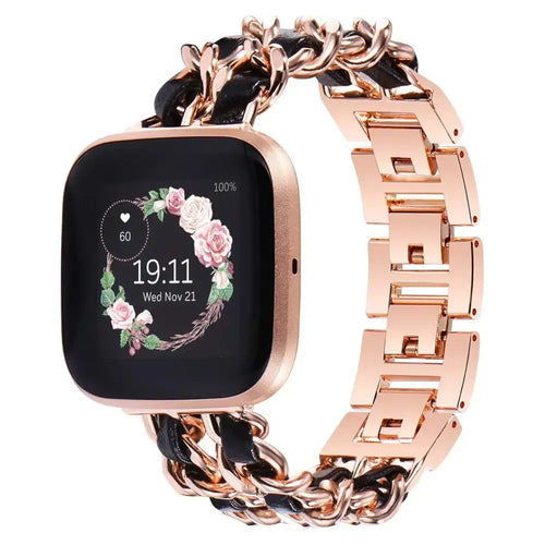 Fitbit Versa & Sense Leather Metal Band - Luxurious Design