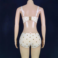 Sparkly Gold Rhinestone Two-Piece Bikini Bra & Shorts Set Stage Performance Costume