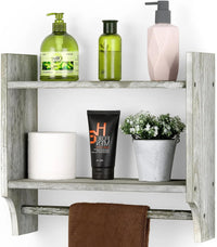 Wooden towel rack for bathroom storage cabinet above wall mounted bathroom rack