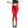 Women's Oil Glossy Sheer High-Stretch Pencil Pants Satin Smooth Leggings