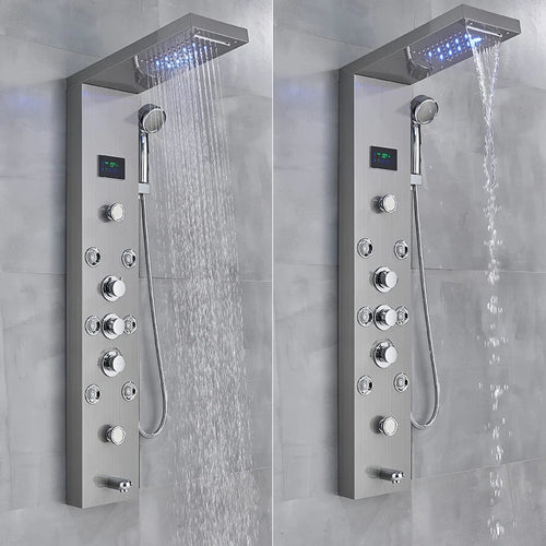 LED Light Bathroom Shower Faucet Set LED Rainfall Shower Panel System Bathtub Water Mixer Tap Massage SPA Temperature Screen