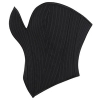 Black Striped Overbust Corset Top Zipper Front Lace-Up Bustier Body Shaper