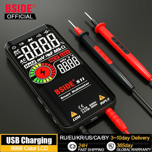 BSIDE Profesional Digital Multimeter Smart 9999 EMF Multitester DC AC Voltage Capacitor Ohm Diode Live Electric Tester USB charg