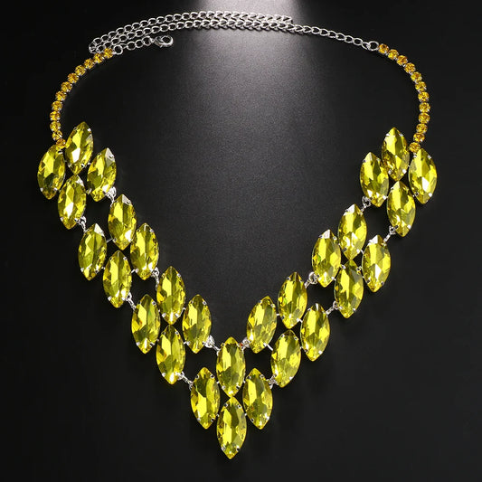 Colored Crystal Rhinestone Statement Necklace