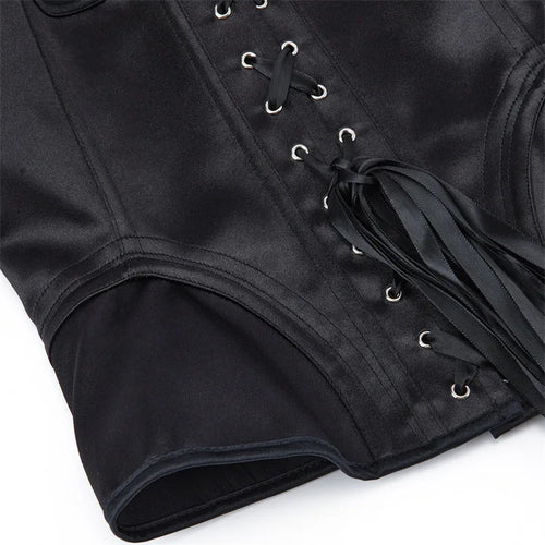 Overbust Corset Bustier Top Built-In Bra Cup Lace-Up Waist Cincher