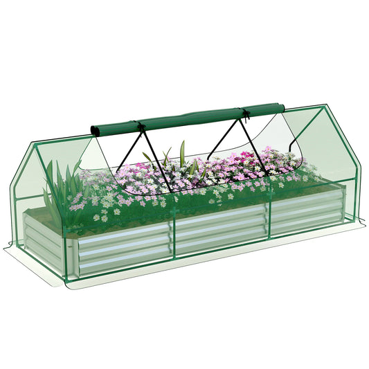 Outsunny 8.6 X 3 X 1ft Raised Garden Bed with Mini Greenhouse, Galvanized Raised Garden Bed with Cover