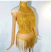 Rhinestone Tassel Mesh Performance Bodysuit