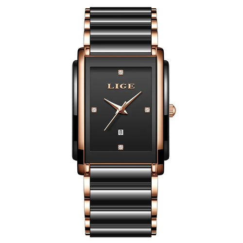 Women's Ceramic Square Bracelet Watch Rose Gold Quartz