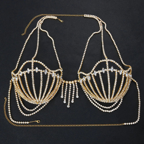Rhinestone Shell Bra Crystal Chest Body Chain