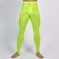 Men's Oil Glossy Sheer High-Stretch Pencil Pants Satin Smooth Leggings